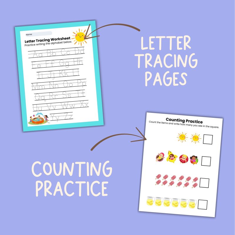 Summer Preschool Activity Sheets Bundle Pre k Kindergarten Worksheets Summer Theme Bucket List - Image 3