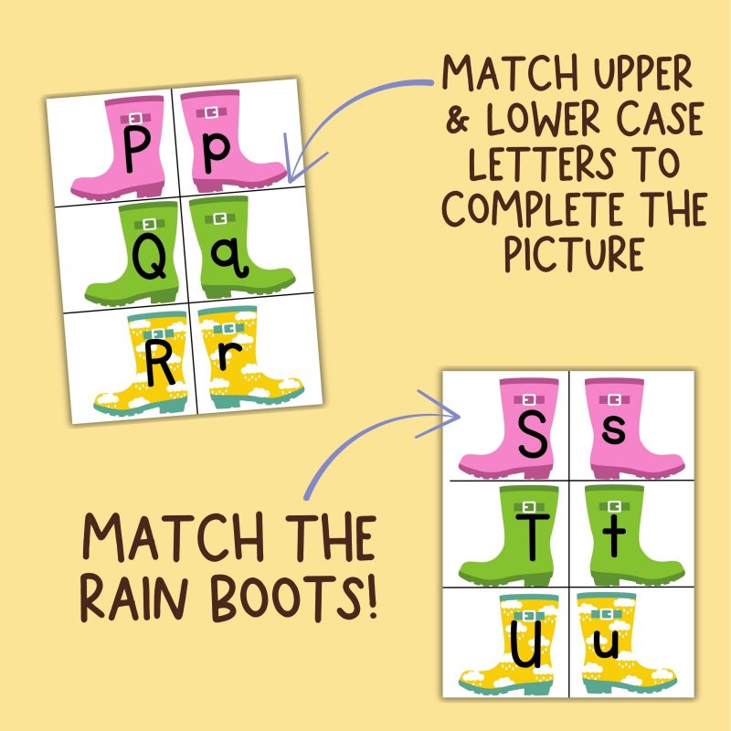 Rain Boot Alphabet Match Game Preschool Kindergarten ABC Matching Cards Activity Spring - Image 3