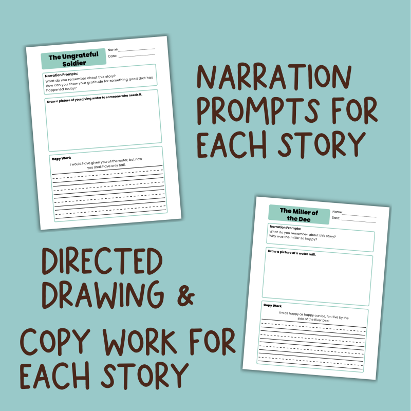 50 Famous Stories Retold Workbook Narration Prompts Copy Work Worksheets - Image 3