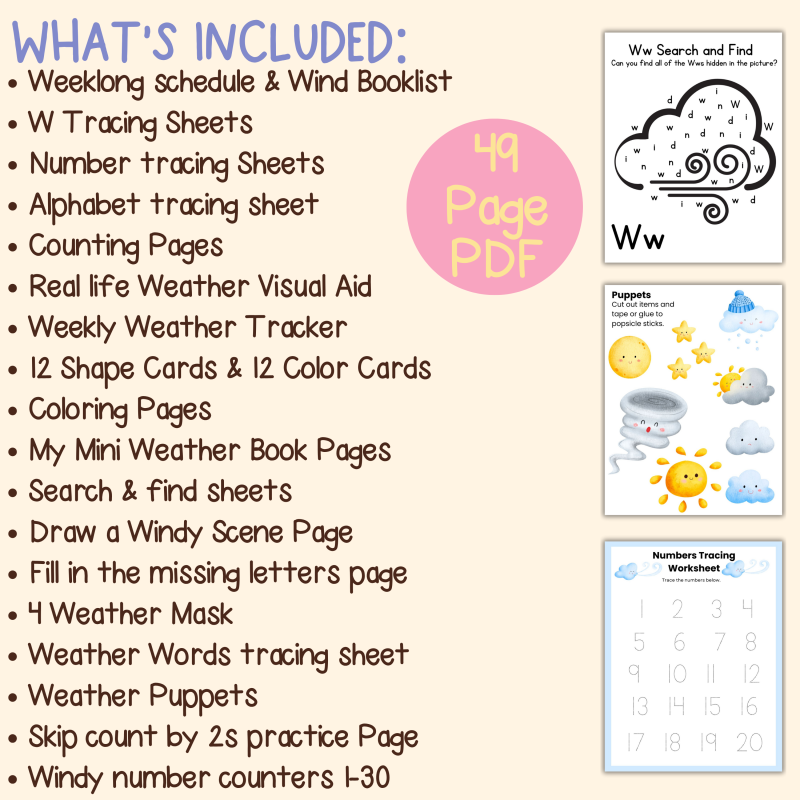 W is for Wind Preschool Kindergarten Activity Sheet Bundle Weather Unit - Image 4