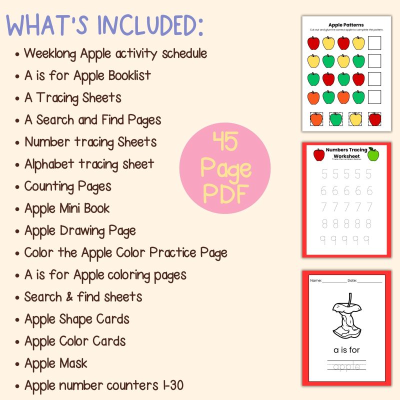 A is for Apple Preschool Learning Bundle Worksheets and Activity Sheets - Image 4