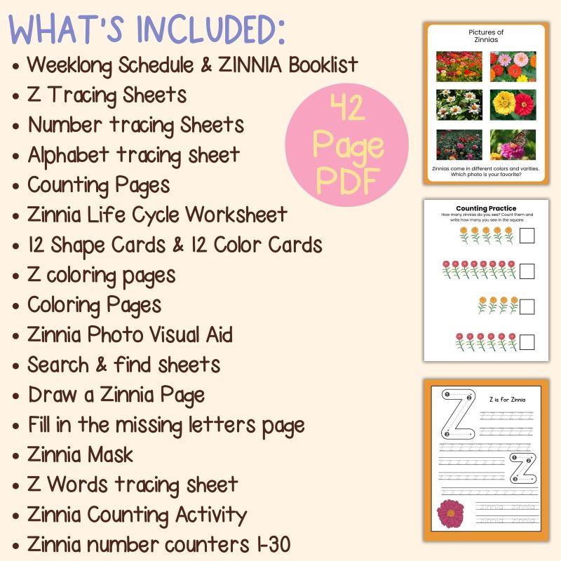 Z is for Zinnia Preschool Kindergarten Activity Sheets Bundle Z Week - Image 4