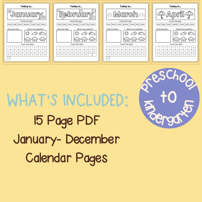Printable Kindergarten Daily Calendar Worksheets Preschool Daily Work Coloring Page 12 Month Date - Image 4