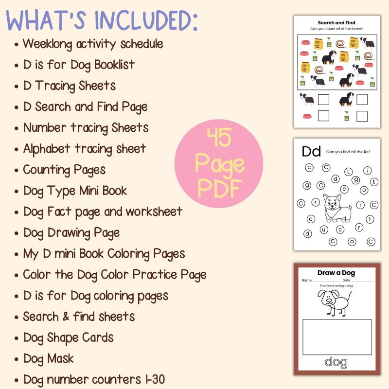 D is for Dog Preschool Activity Pack Kindergarten Dog theme Worksheets Letter D Week Lesson Plan - Image 4