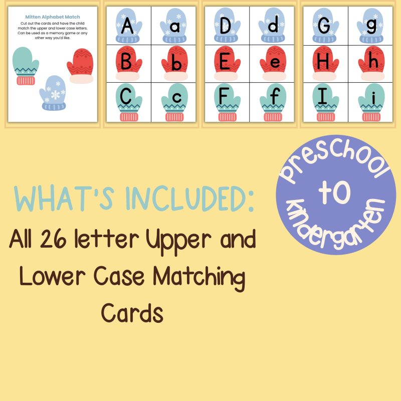 Winter Mitten Alphabet Match Game Upper & Lower Case Letter Matching Cards Preschool - Image 4