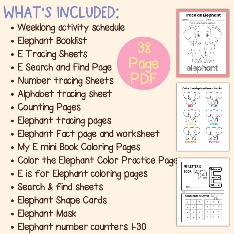 E is for Elephant Preschool Learning Pack E Week Lesson Plan - Image 4