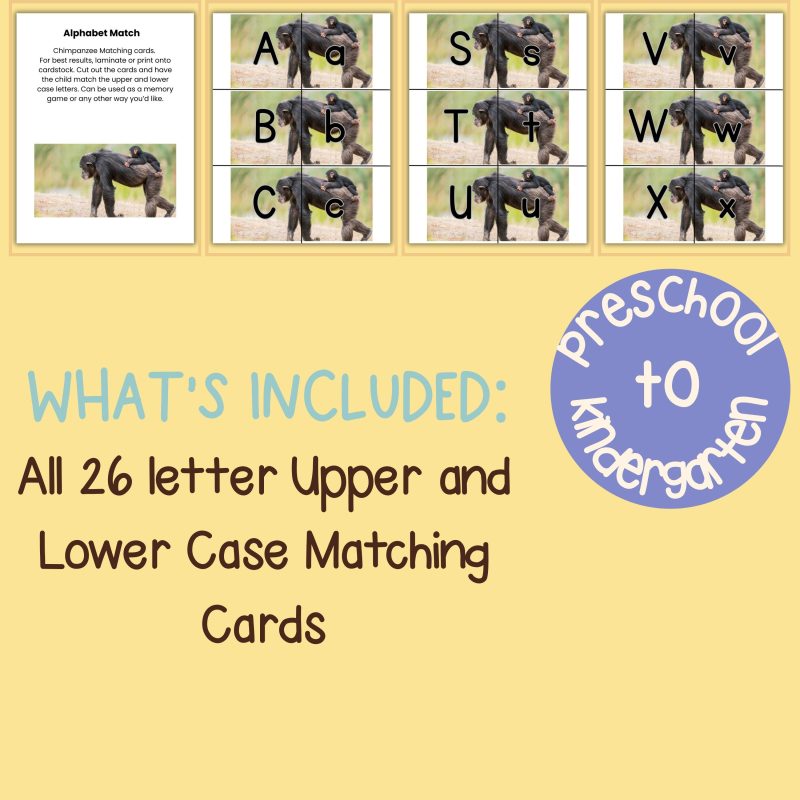 Chimpanzee Alphabet Matching Game Upper and Lower Case Letter Cards - Image 4