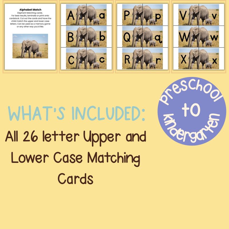 Elephant Alphabet Match Game Upper and Lower case Matching cards - Image 4