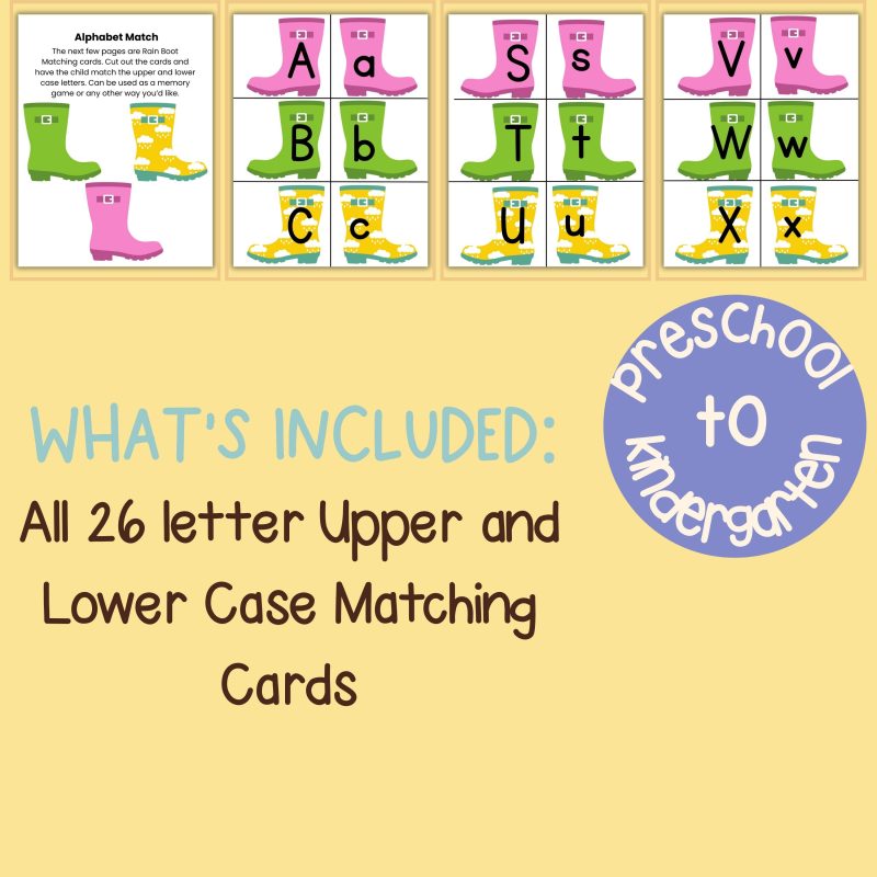 Rain Boot Alphabet Match Game Preschool Kindergarten ABC Matching Cards Activity Spring - Image 4