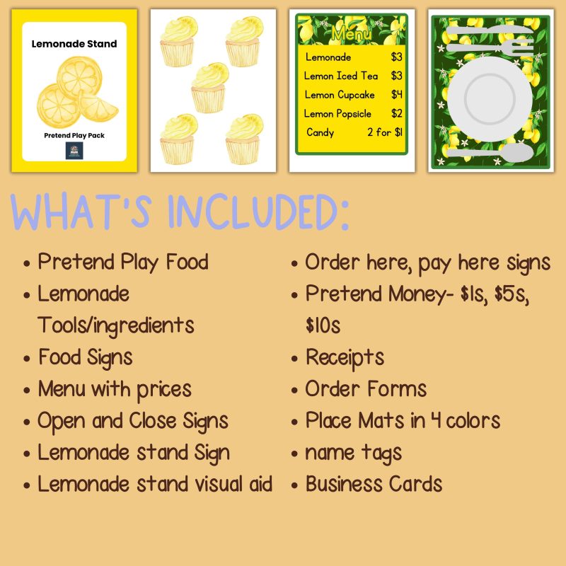 Lemonade Stand Dramatic Play Set Lemon Theme Shop Pretend Play Pack - Image 4