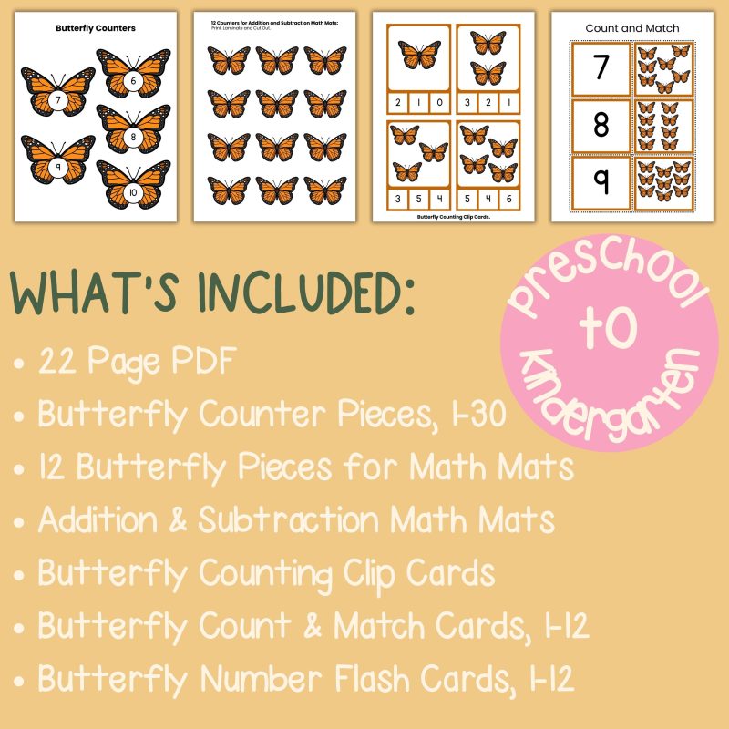 Butterfly Math Activity Bundle Preschool Kindergarten Math Manipulatives Count to 30 - Image 4