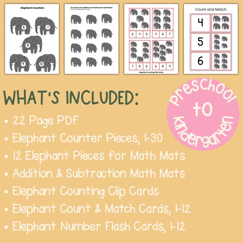 Elephant Math Activity Bundle Preschool Math Manipulatives Kindergarten - Image 4