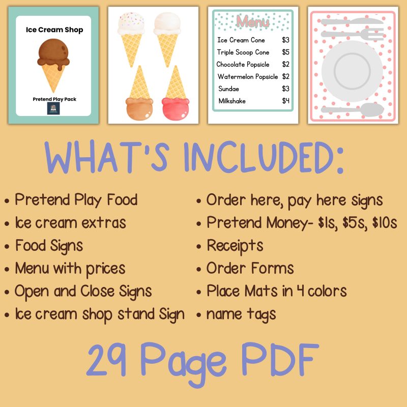 Ice Cream Shop Dramatic Play Pack Printable Pretend Play Set Ice Cream Parlor - Image 4