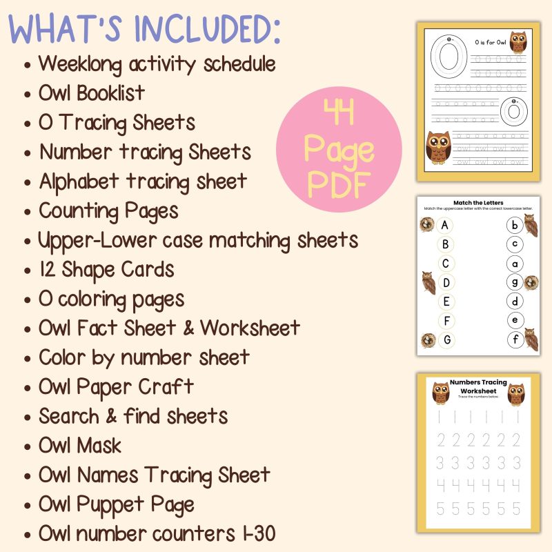 O is for Owl Preschool Activity Sheet Bundle - Image 4