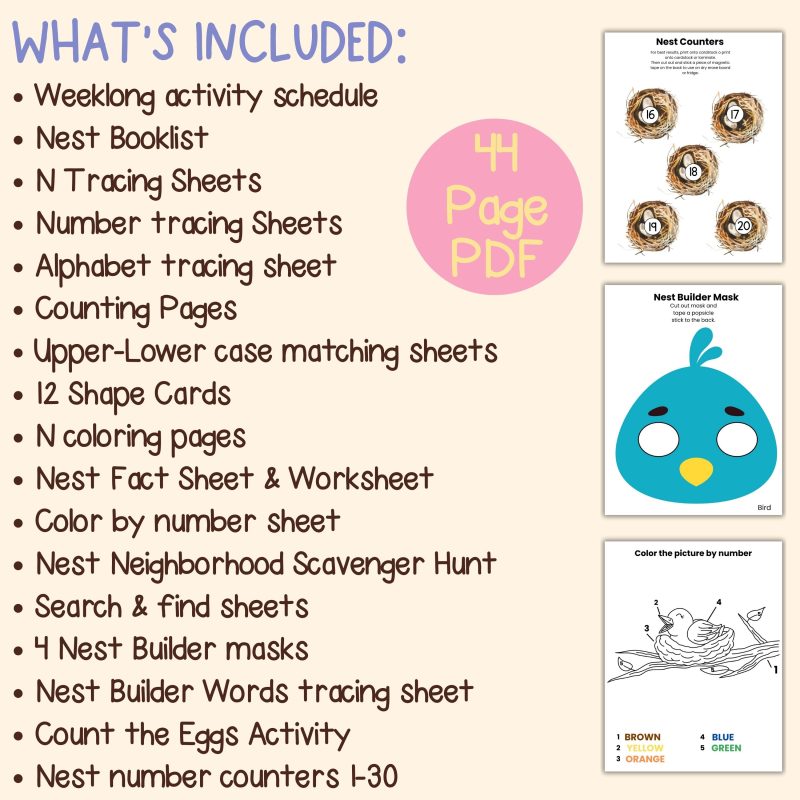 N is for Nest Preschool Activity Sheet Bundle Pre-K -Kindergarten Homeschool Curriculum - Image 4