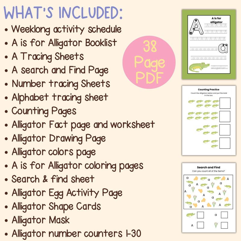Alligator Preschool Activity Pack A is for Alligator Letter A Week Lessons - Image 4