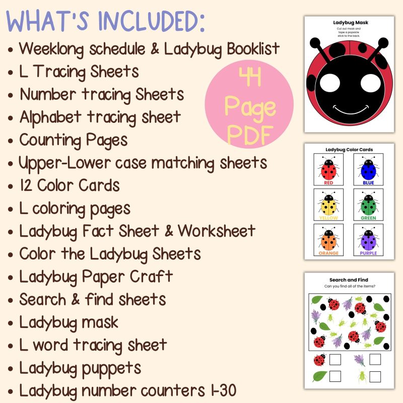 L is for Ladybug Preschool Activity Bundle Kindergarten Worksheet Bundle - Image 4