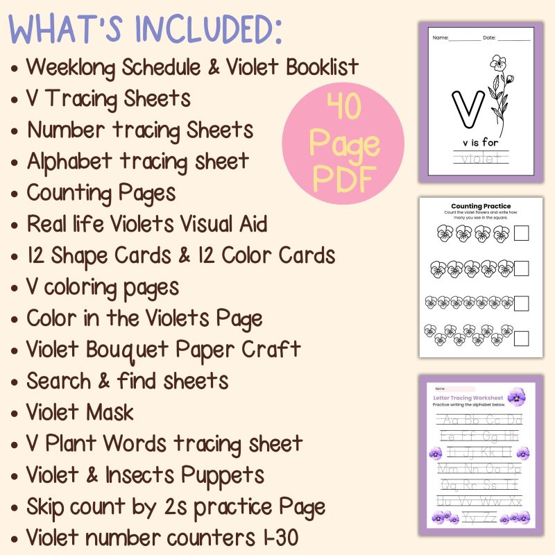 V is for Violet Preschool Activity Bundle Kindergarten Lesson - Image 4