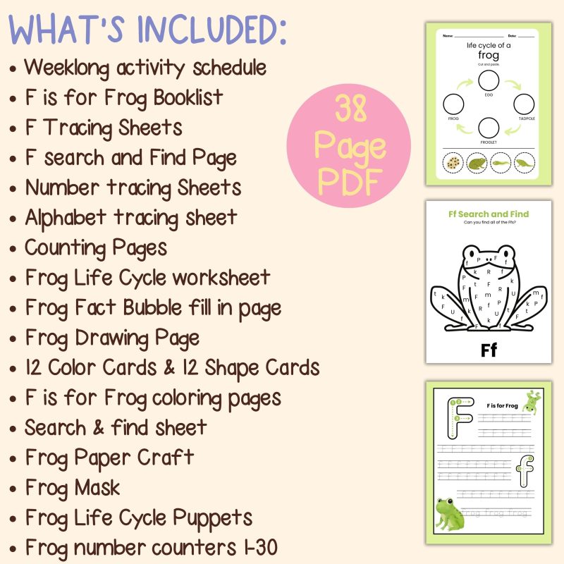 F is for Frog Preschool Learning Pack Frog Worksheets and Activities Kindergarten - Image 4