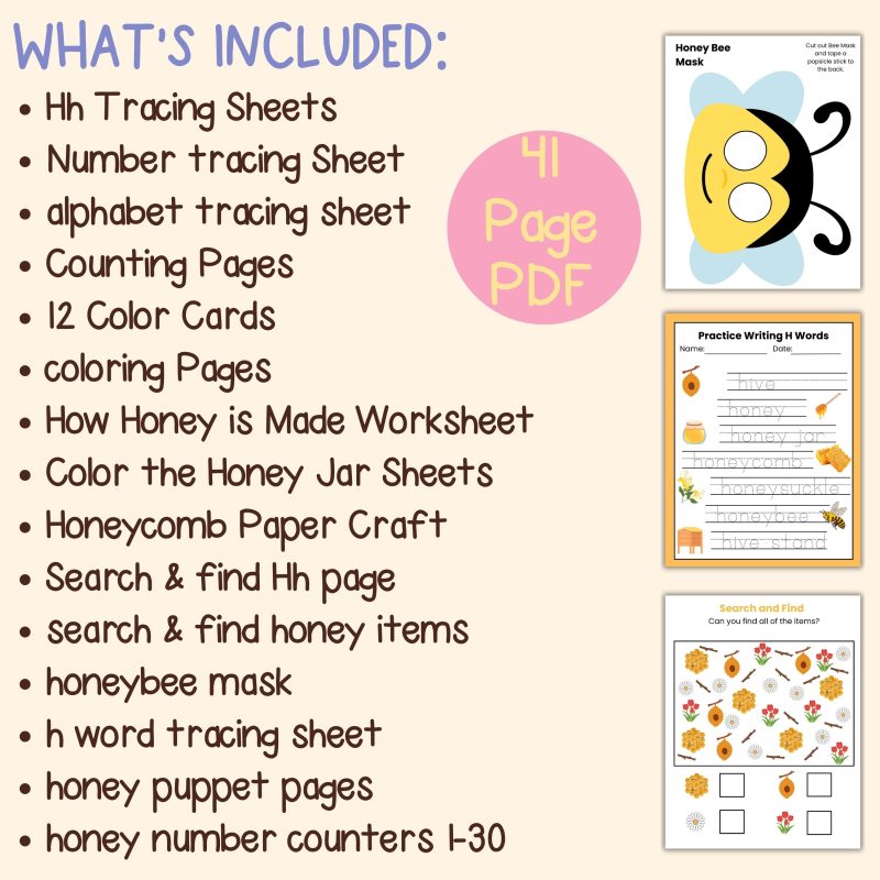 H is for Honey Preschool Activity Bundle Honey Bee Worksheets Kindergarten Pre K - Image 4