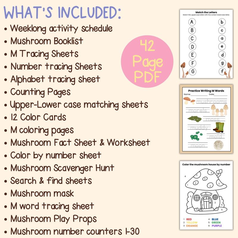 M is for Mushroom Preschool Activity Bundle Pre K- Kindergarten Worksheets - Image 4
