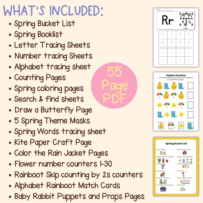 Spring Preschool Activity Sheets Bundle Pre K Kindergarten Activities - Image 4