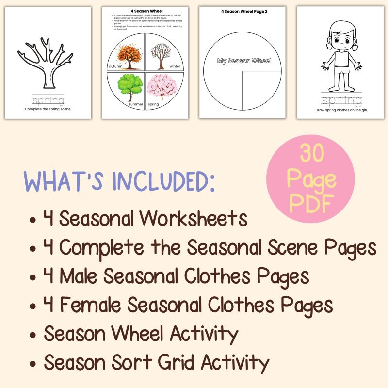 Seasons Preschool Activity Pack Winter Spring Summer Autumn 4 Seasons Activities - Image 4