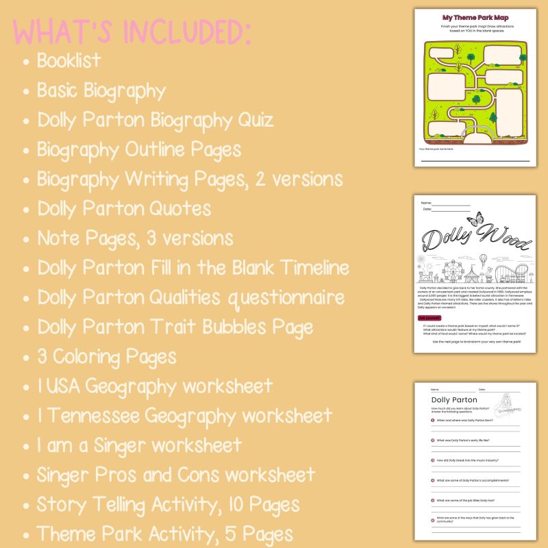 Dolly Parton Biography Unit Family Style Learning Printable Biographical Study Social Studies - Image 4