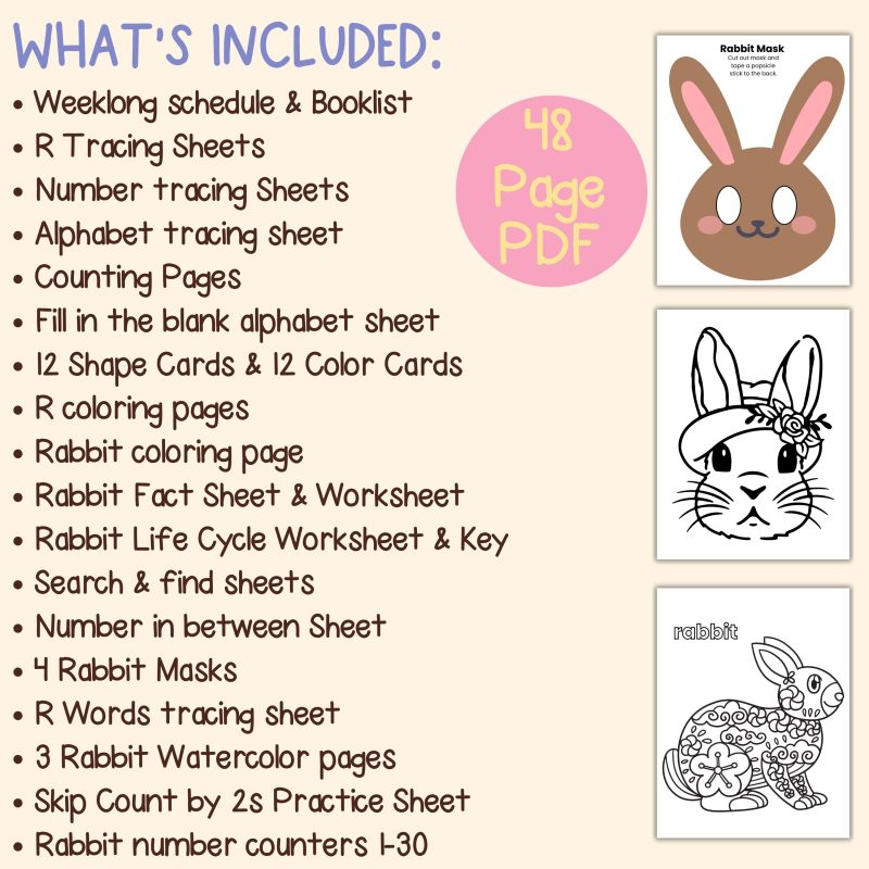 R is for Rabbit Preschool Activity Sheet Bundle Letter R Week Curriculum Kindergarten - Image 4