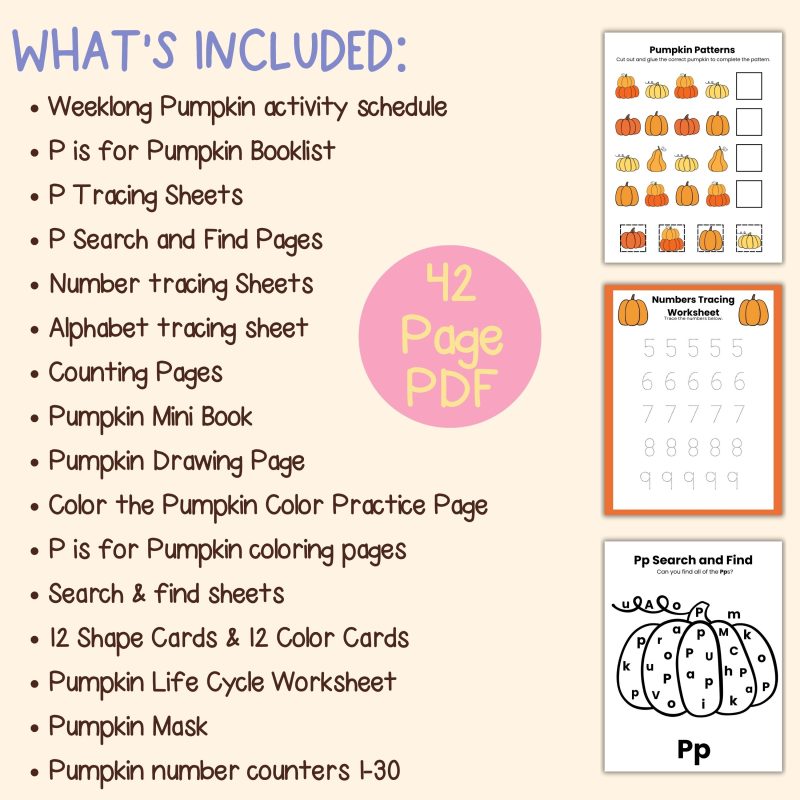 P is for Pumpkin Preschool Worksheets and Activities Pre K Kindergarten Pages - Image 4