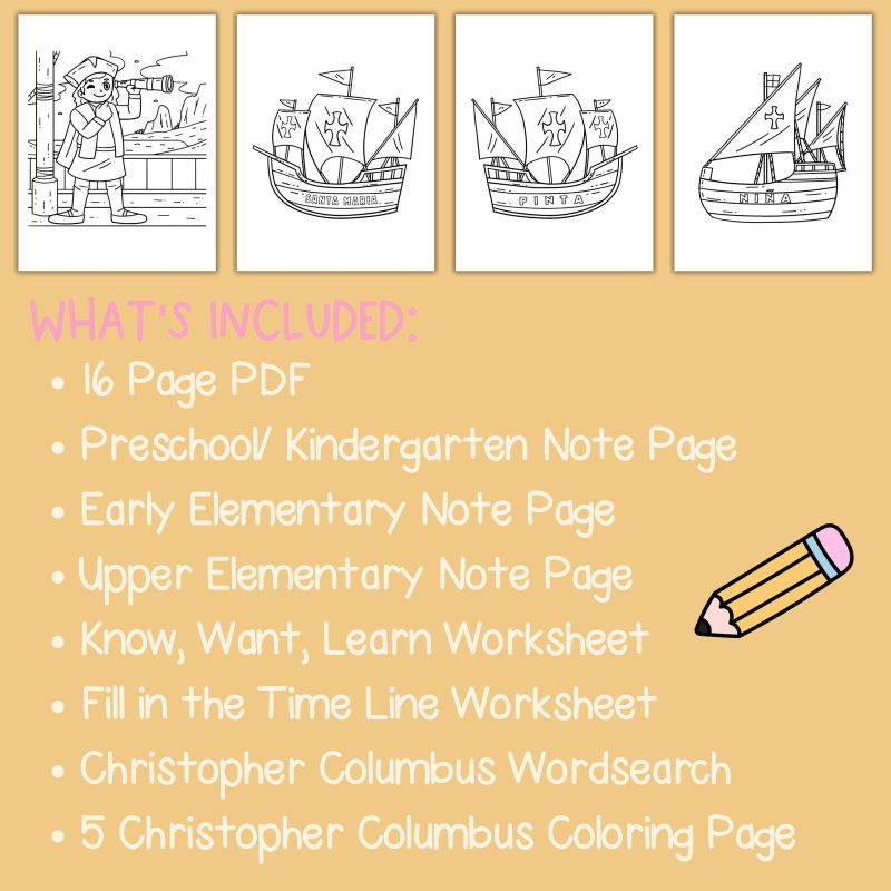 Christopher Columbus Note Pages and Worksheets Family Learning Note Pages Coloring Sheets - Image 4