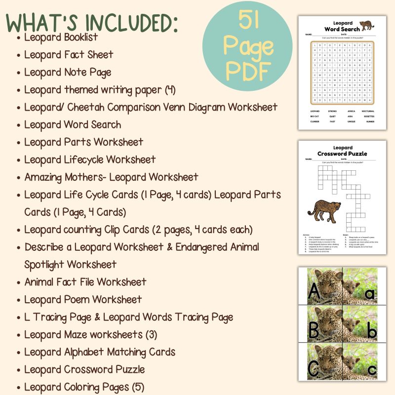 Leopard Nature Study Family Unit Worksheets Activities and Note Pages - Image 4
