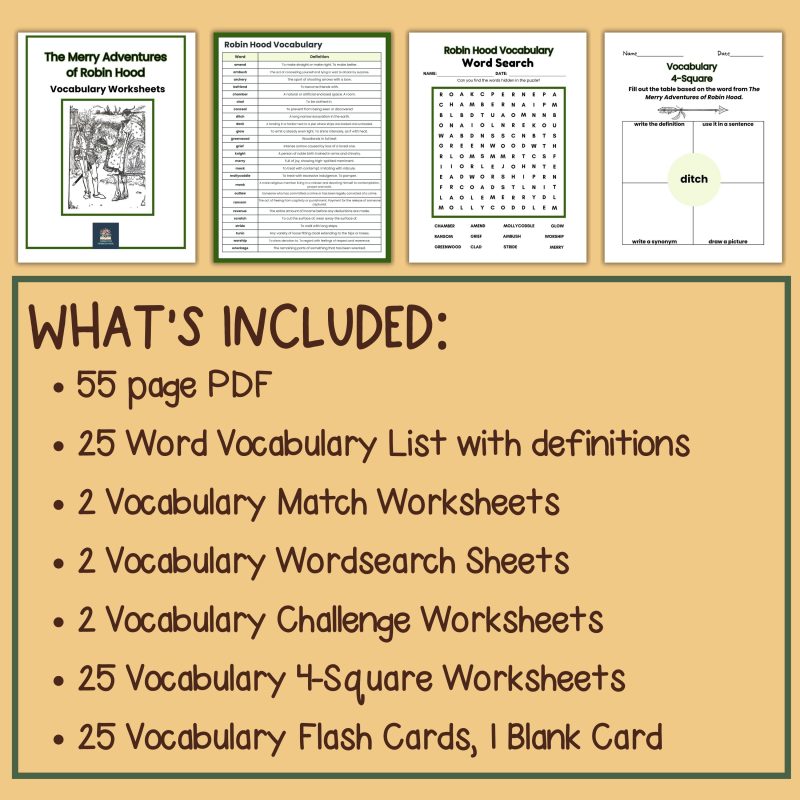 The Merry Adventures of Robin Hood Vocabulary Pack Worksheets and Flash Cards - Image 4