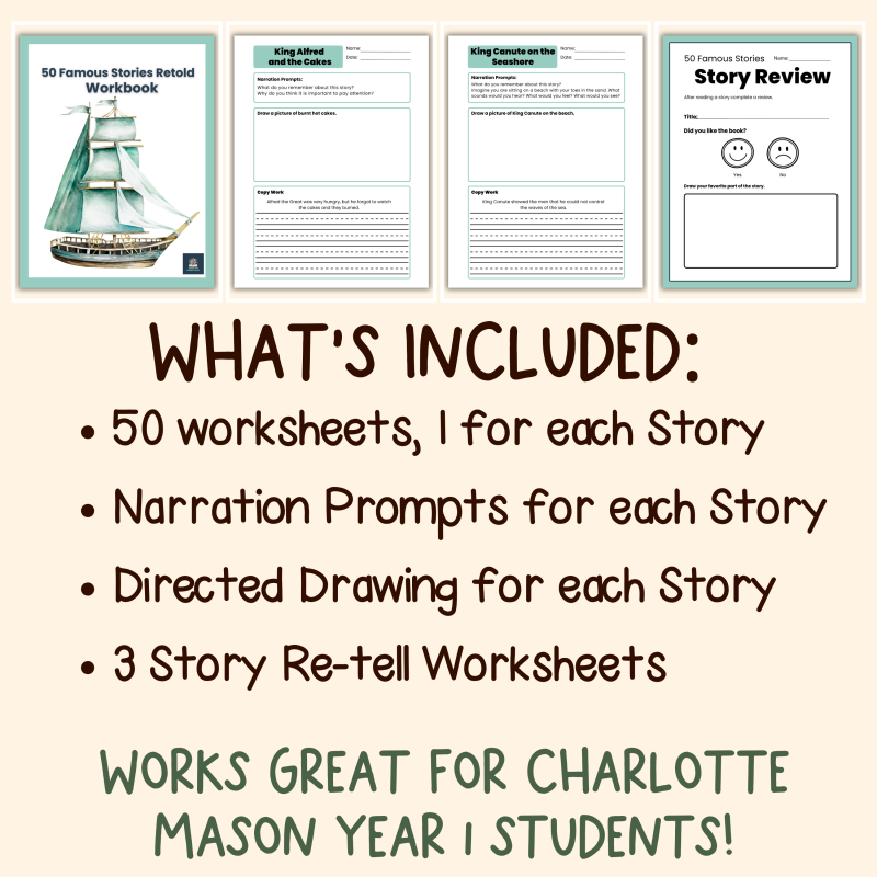 50 Famous Stories Retold Workbook Narration Prompts Copy Work Worksheets - Image 4