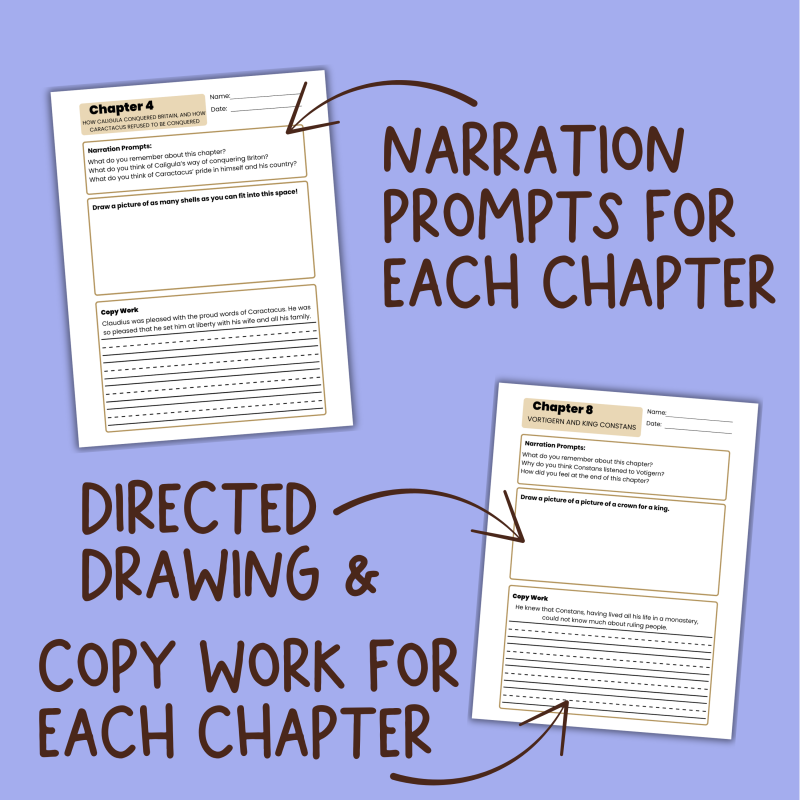 Our Island Story Worksheets Chapters 1-21 Visual Aids Copy Work Ambleside Online Year 1 - Image 3