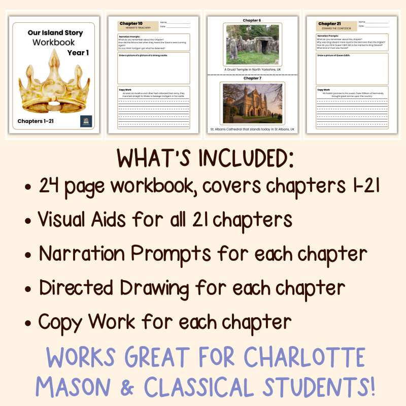 Our Island Story Worksheets Chapters 1-21 Visual Aids Copy Work Ambleside Online Year 1 - Image 5