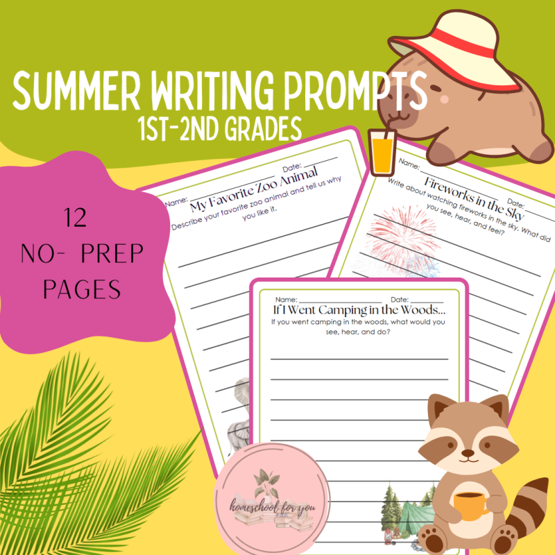 Summer Writing Prompts for 1st-2nd Grades - NO PREP Writing Worksheets