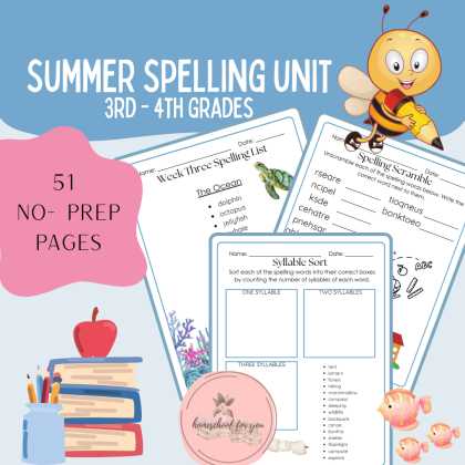 Summer Spelling Unit for 3rd-4th Grades - NO PREP 4 Week Spelling Unit