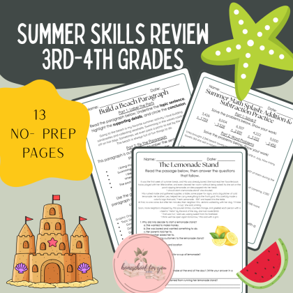 Summer Skills Review for 3rd & 4th Grades - Summer Review Packet