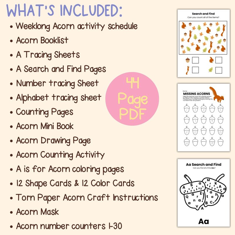 A is for Acorn Preschool Pack Acorn Worksheets and Activities Pre K and Kindergarten - Image 4
