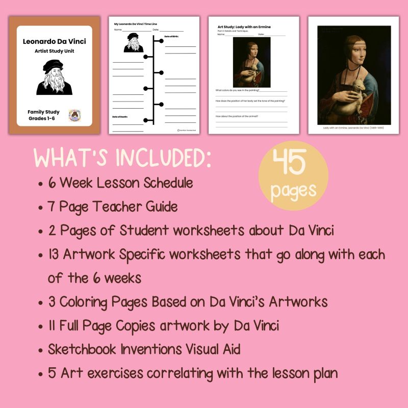 Leonardo Da Vinci Artist Study Unit Family Art History Lesson Plan 6 Weeks - Image 4