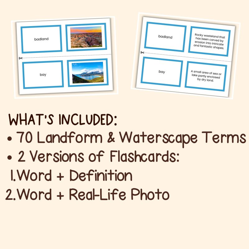 Geography Flashcards, 70 Landforms & Waterscapes (2 Versions) - Image 4