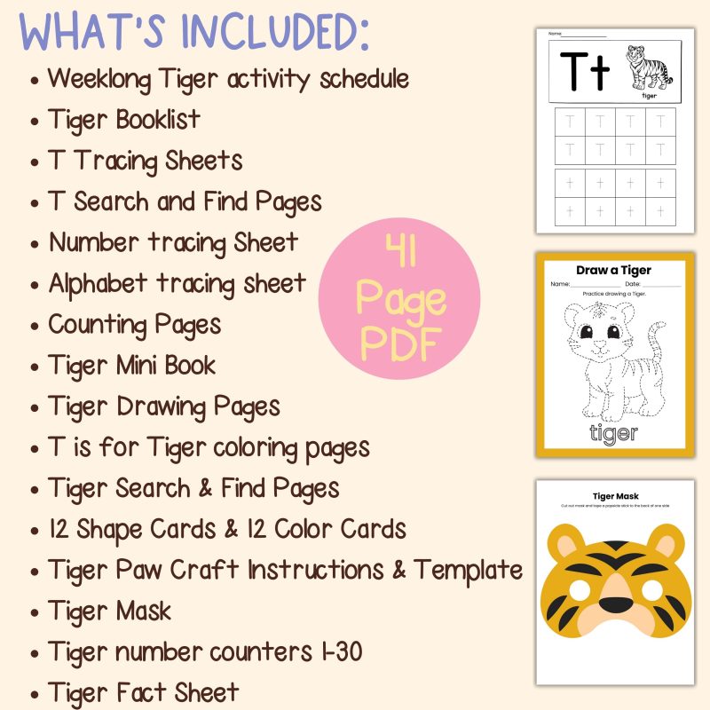 Tiger Preschool Worksheet Letter T Week Lesson Plan - Image 4