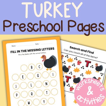 T is for Turkey Preschool Worksheet Bundle Kindergarten PreK Turkey Lesson Plan