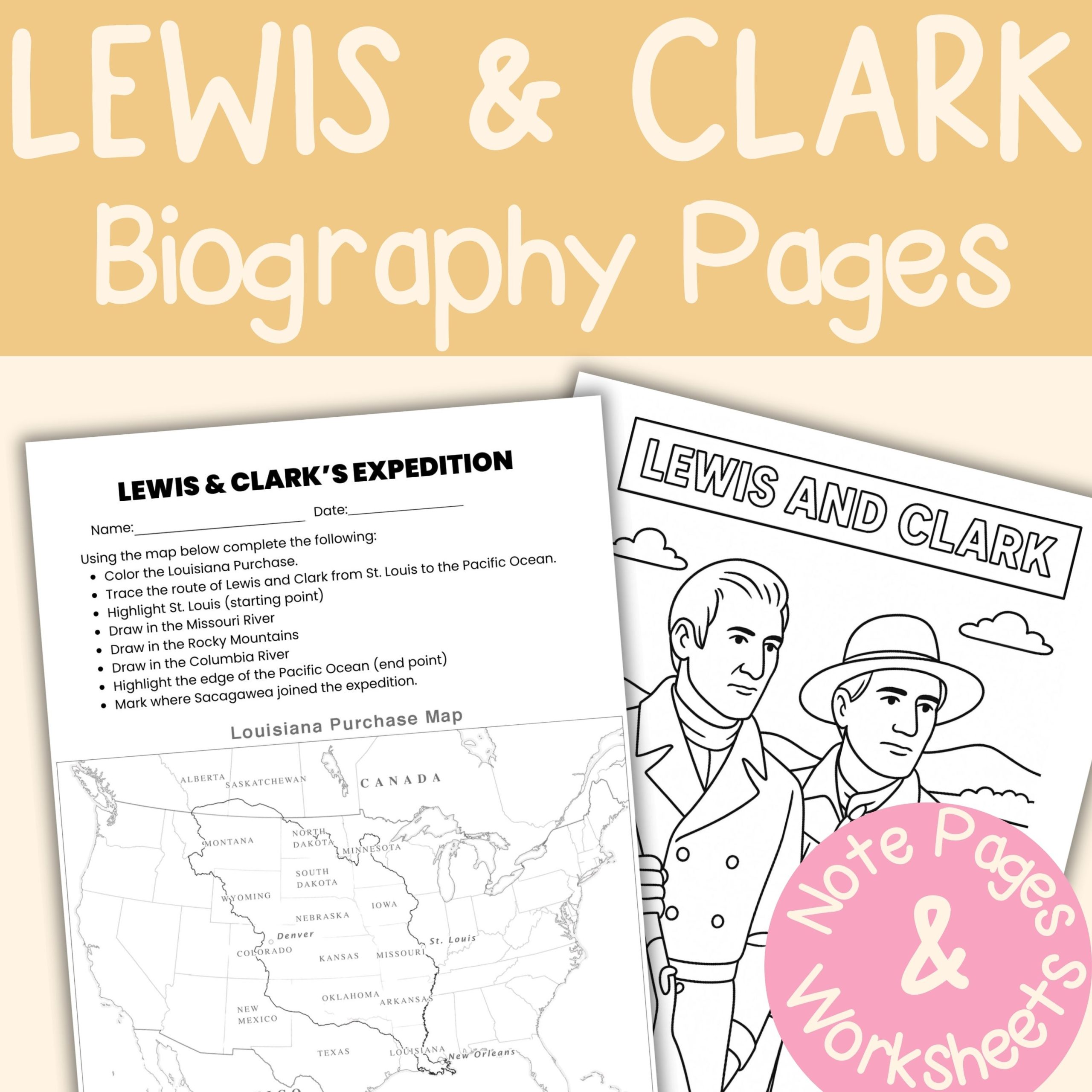 Lewis & Clark Worksheets and Note Pages American History Early Explorers Unit