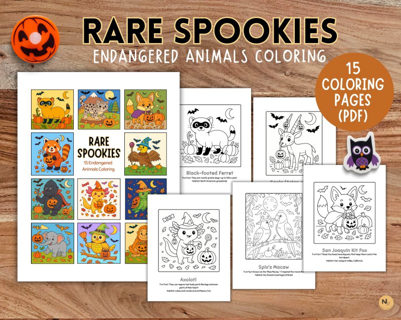 Halloween Animal Coloring | 15 Endangered Animals in Costumes,Educational Halloween Activity for Kid