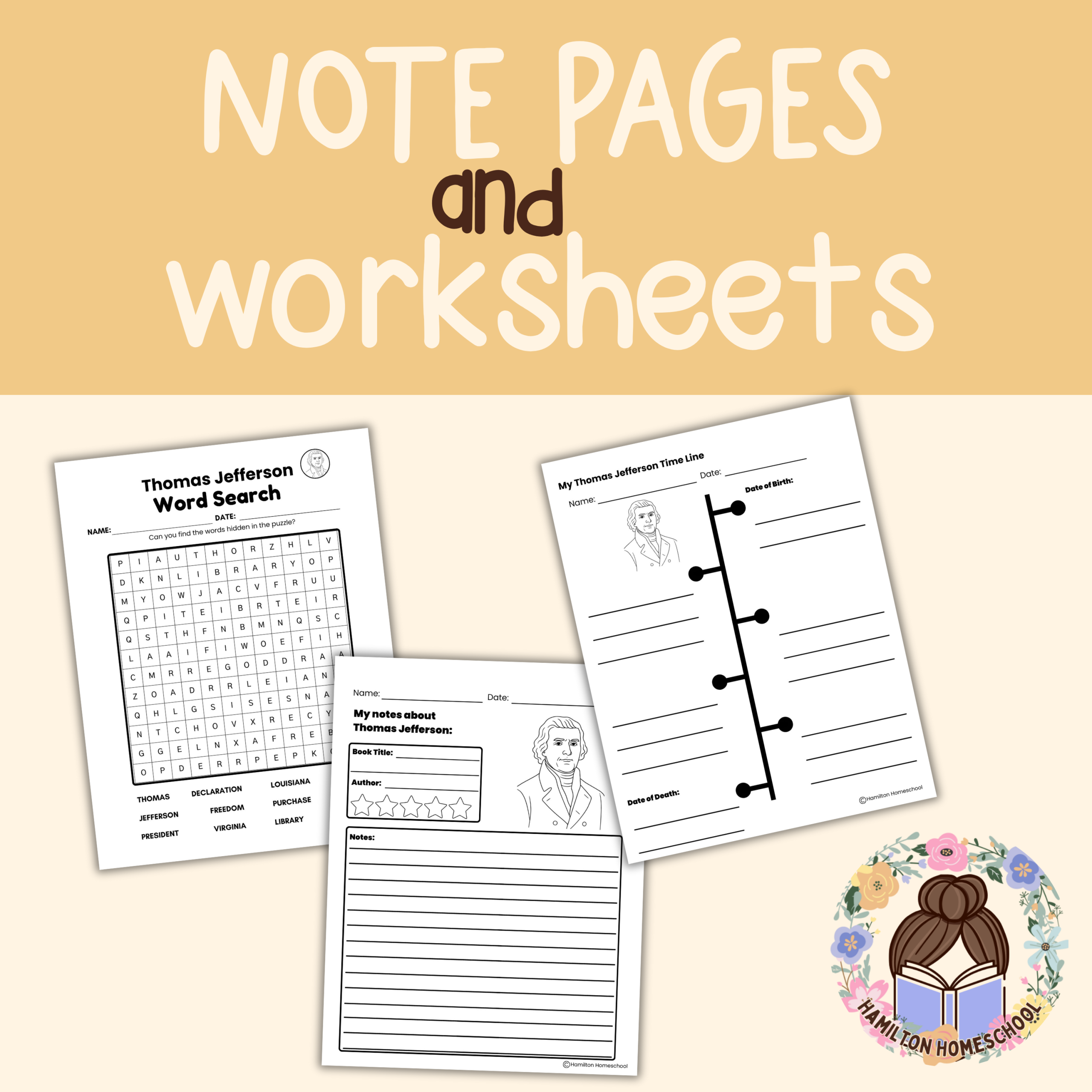 Thomas Jefferson Biography Note Pages and Worksheets US History - Image 2