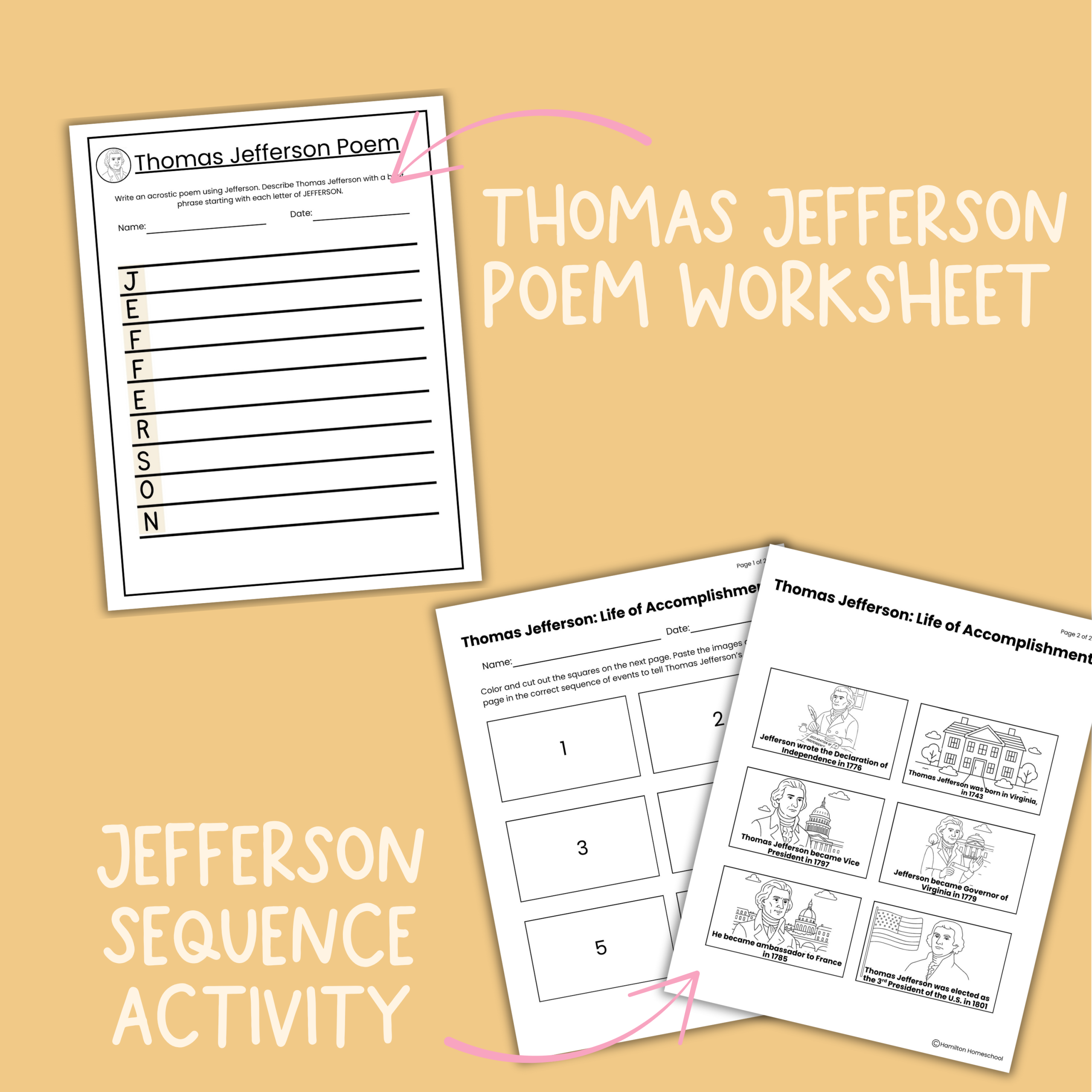 Thomas Jefferson Biography Note Pages and Worksheets US History - Image 3