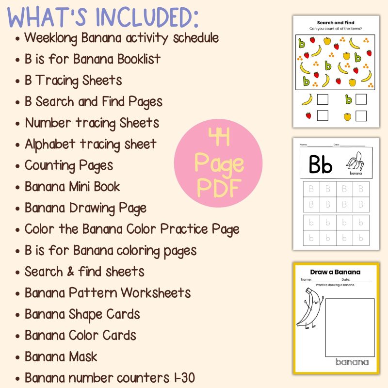 B is for Banana Preschool Worksheet Pack B Week Lesson Plan Pre K Kindergarten - Image 4