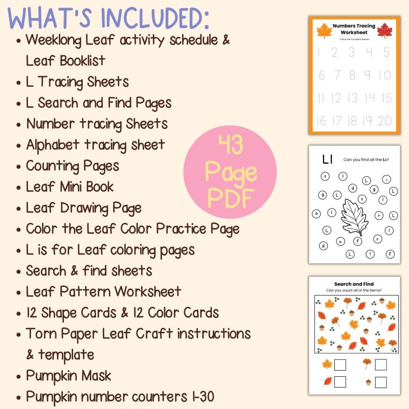 L is for Leaf Preschool Worksheet Bundle L Week Lesson Plan Autumn Leaves - Image 4